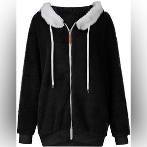 Winter Coats for Women Fuzzy Fleece Jacket Zipper Hooded Color Block Patchwork